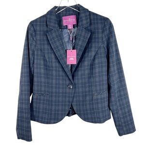 SAVILE ROW CO. London One Button Blazer Navy Blue Plaid Size Medium